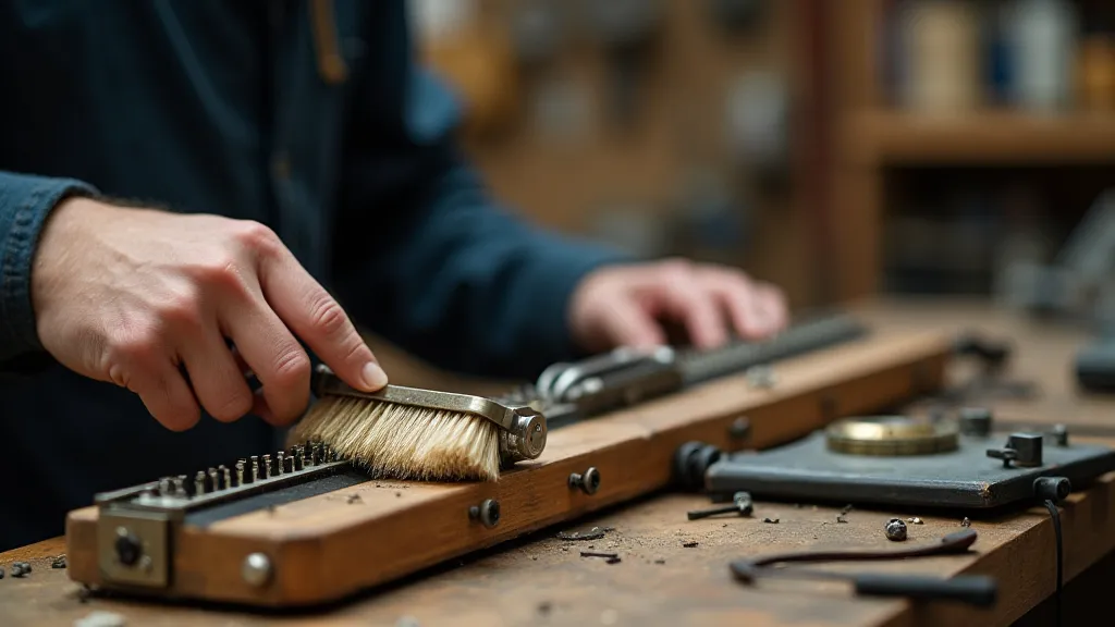 A craftsman carefully cleaning a vintage slide rule