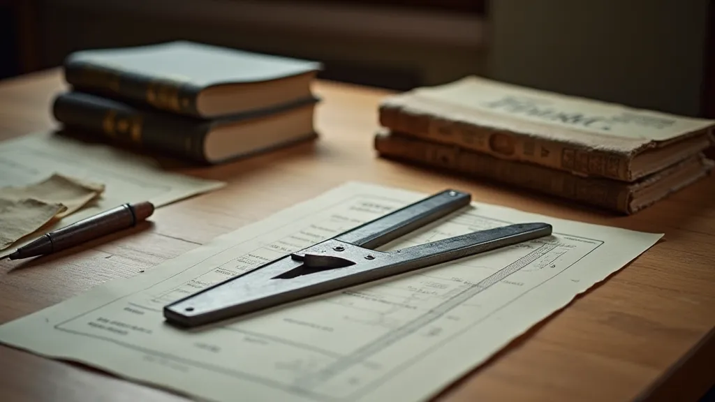 Slide rule surrounded by drafting tools and textbooks