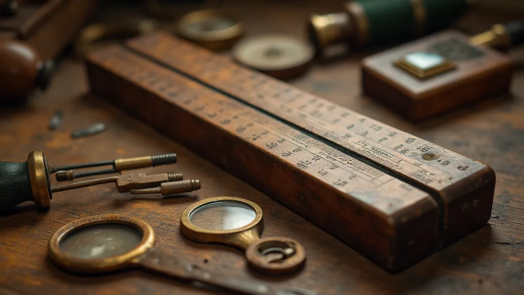 Vintage slide rule on a workbench